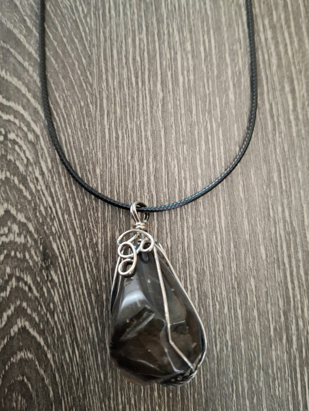 Smoky Quartz Stone Wire Wrapped Pendant Necklace
